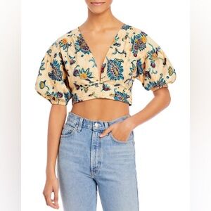 A.L.C rylan ryan printed puff sleeve ruched top floral pattern cotton poplin